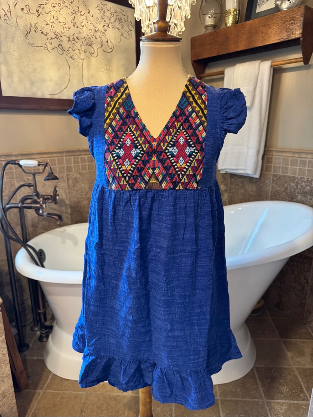 THML Royal Blue Embroidered V-Neck Mini Dress medium